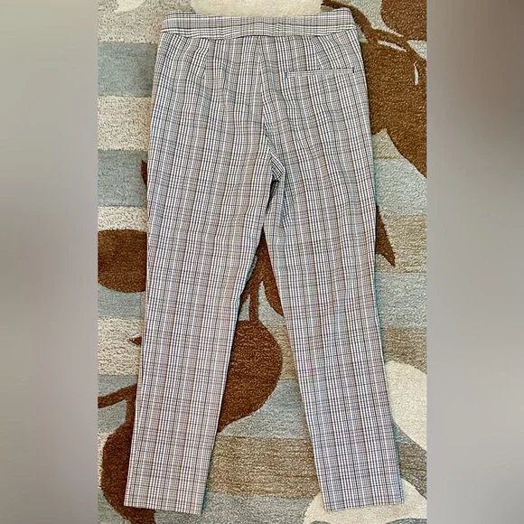 Zara Flat Waist Plaid Tapered Trousers in Navy Tan & Gold - Picture 5 of 6